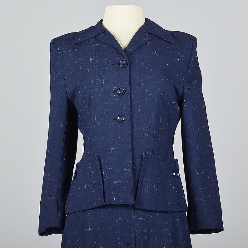 XS 1940s Skirt Suit 40s Separates Set Navy Blue Atomic Fleck Fit and ...