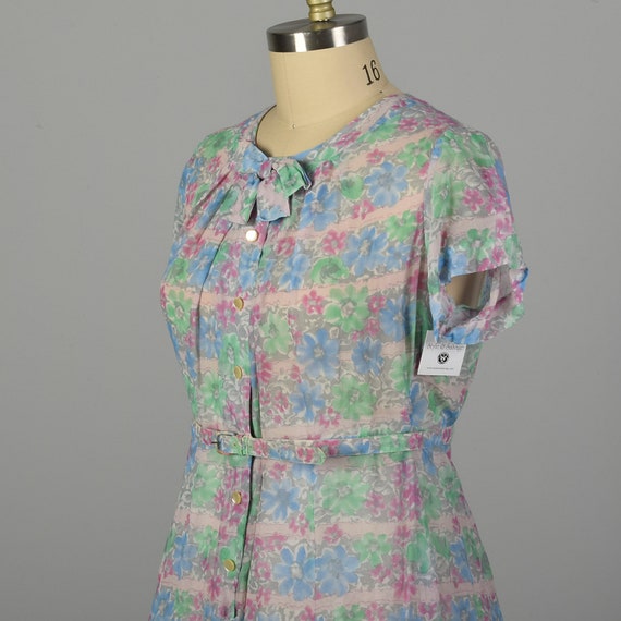 XXL 1950s Day Dress Semi-Sheer Floral Lightweight… - image 7