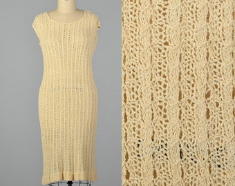 XL 1920s Dress Cream Cable Knit Dress Short Sleeve Casual Day Wear Pull Over Styling Art Deco Spring Summer 20s Vintage