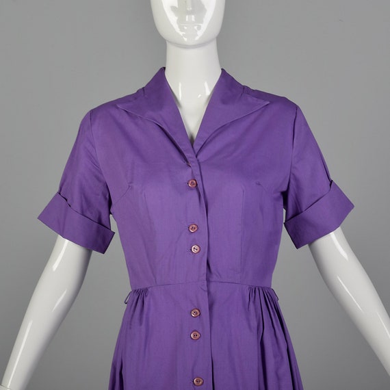 XS 1950s Purple Day Dress Rockabilly Shirtwaist L… - image 5