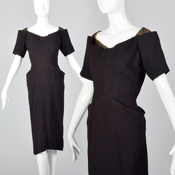 XS Rayon Dress with Lace Trim Black Short Sleeve G