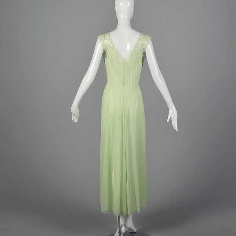 Medium 1950s Vanity Fair Green Nightgown Crystal Pleat Bust Sleeveless Nightgown Lace Trim Sleepwear Sleep Lounge 50s Vintage
