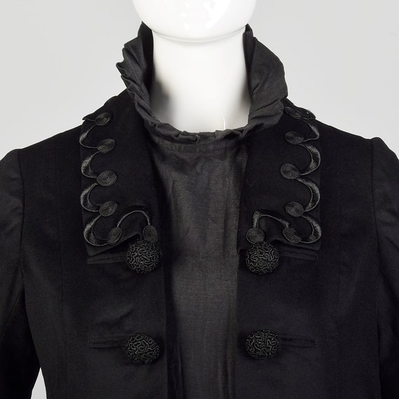 XS 1910s Edwardian Walking Suit Black Wool Cotton… - image 6