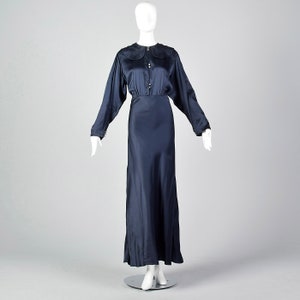 XXL 1930s Dress Navy Silk Dress Long Sleeves Bias Cut Glamorous Evening Wear Long Formal Gown Plus Size Volup 30s Vintage image 1