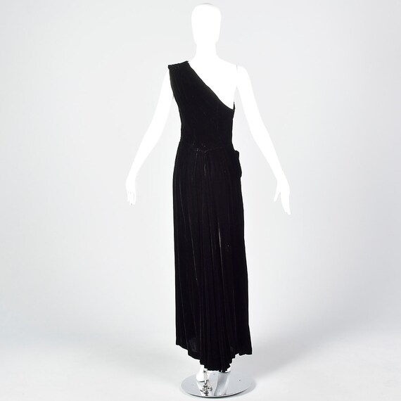 Small 1940s Asymmetric Black Dress Silk Velvet Ev… - image 2