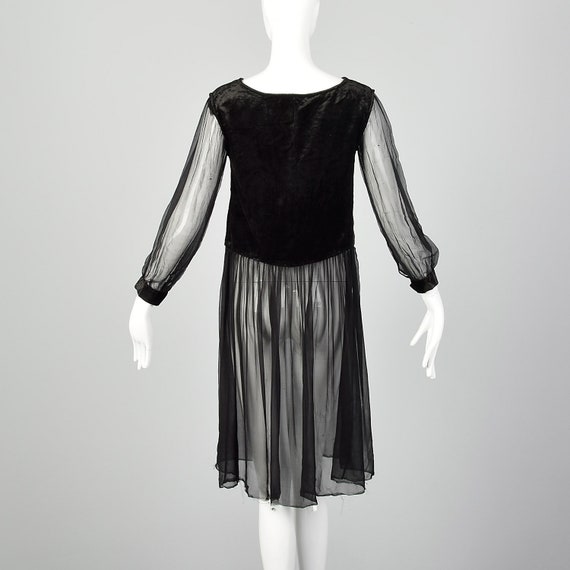 XS 1920s Dress Black Velvet Bodice Sheer Silk Chi… - image 3