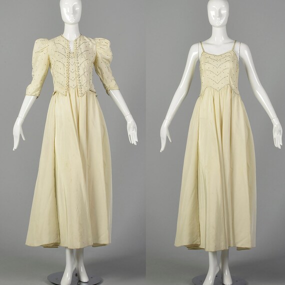 XXS 1940s Ivory Dress Set Off White Bridal Taffeta