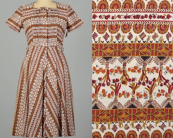 XL 1950s Novelty Print Cotton Day Dress