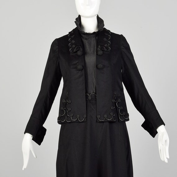 XS 1910s Edwardian Walking Suit Black Wool Cotton… - image 4
