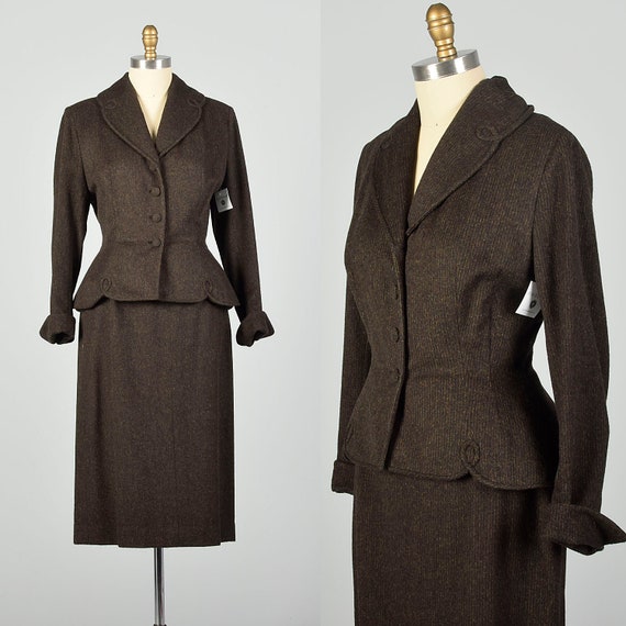 Medium 1950s Lilli Ann Skirt Suit Brown Hourglass Wool Peplum | Etsy
