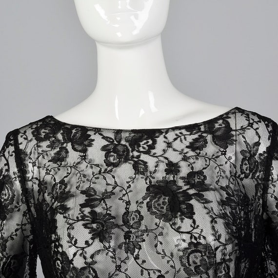 Small Deadstock Floral Lace Sheer Black Top Vinta… - image 5