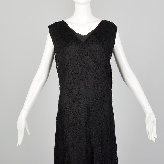 Large 1930s Black Lace Day Dress Floral Pattern S… - image 4