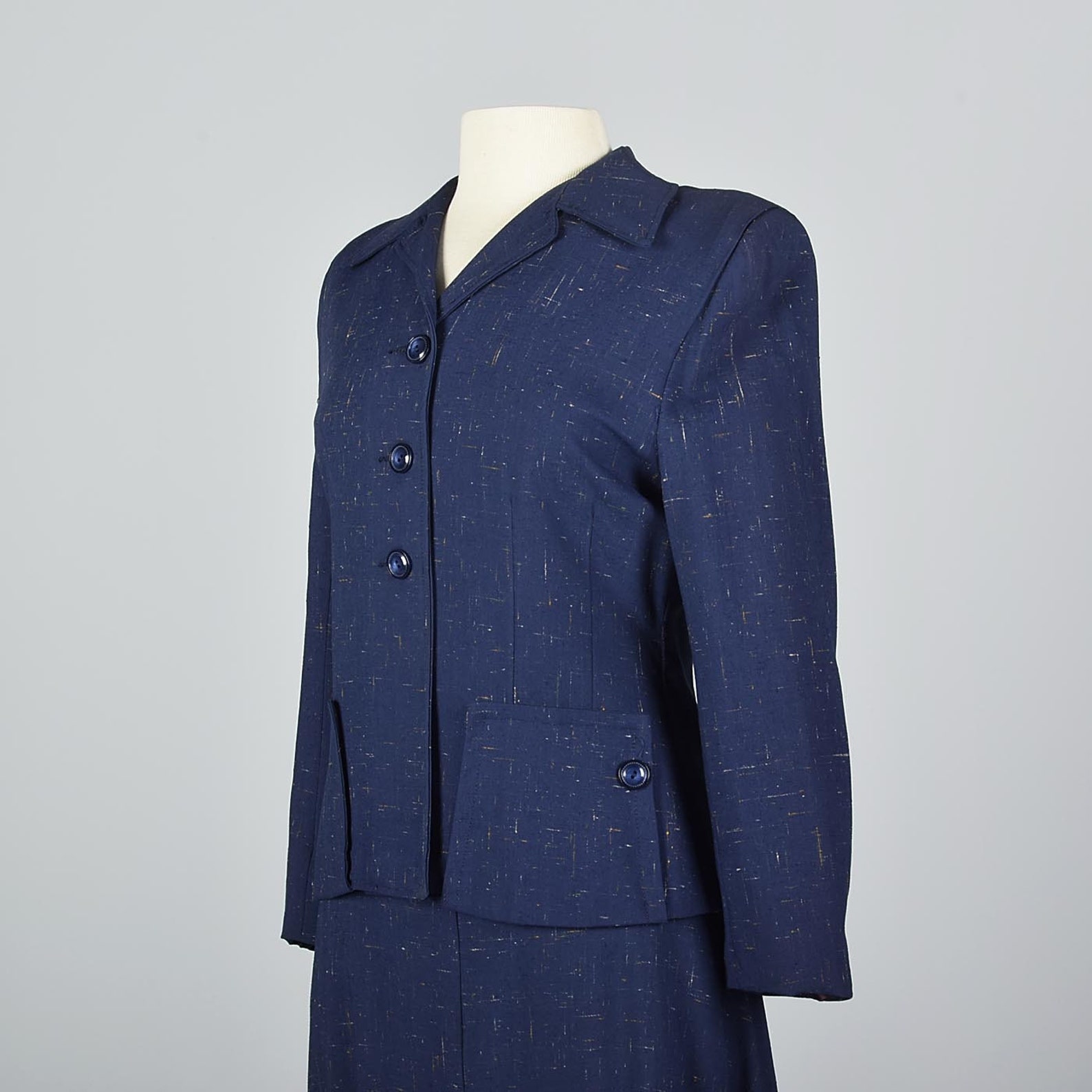 XS 1940s Dress and Jacket Set Belted Black Suit Set