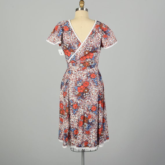 Small-Large 1960s Orange and Blue Floral Wrap Dre… - image 2