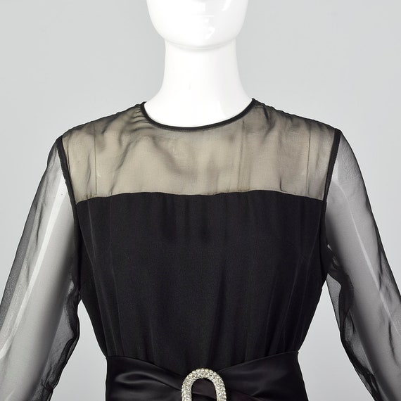 XS 1950s Illusion Bodice Party Dress Sheer Satin … - image 5