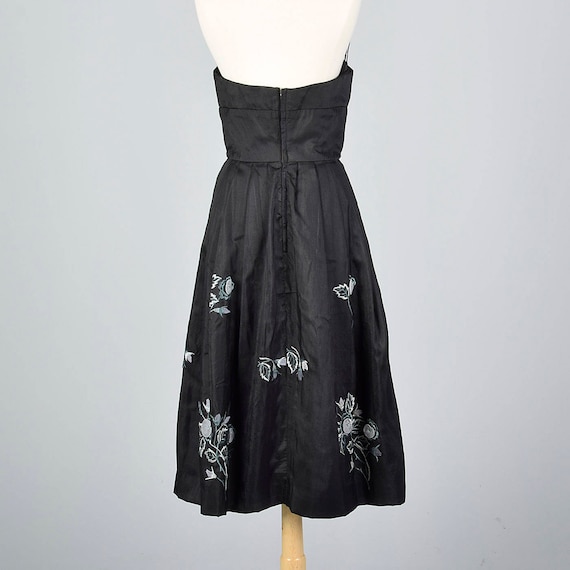 Small 1950s Strapless Silk Dress Black Silk Dress… - image 2