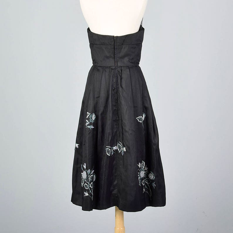 1950s Strapless Silk Dress with Hidden Front Panel