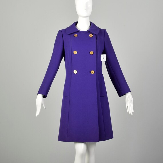 Small 1960s Coat Purple Mod Double Breasted Winte… - image 1