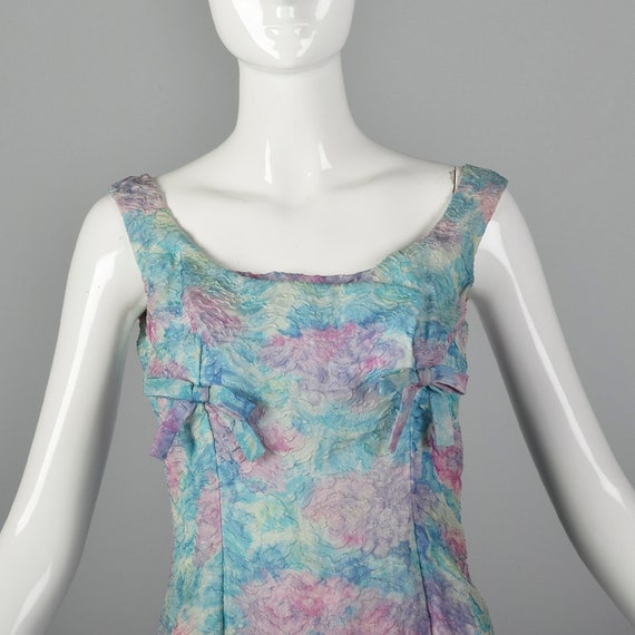 XS 1960s Sleeveless Floral Dress Vintage Pastel D… - image 7