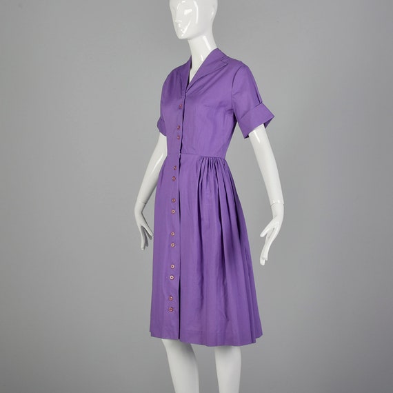 XS 1950s Purple Day Dress Rockabilly Shirtwaist L… - image 2