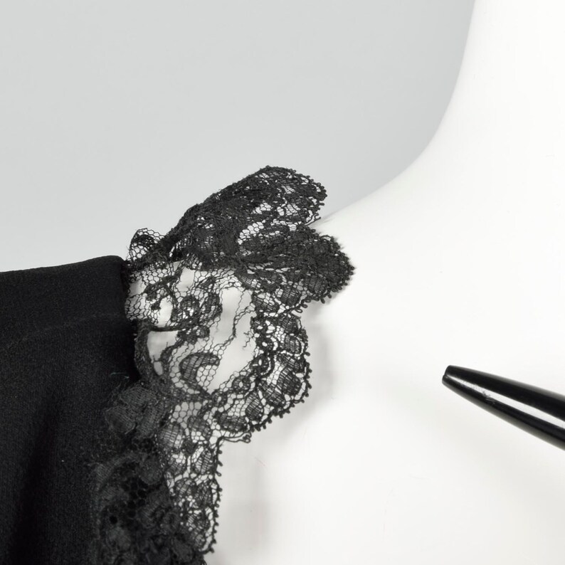 1950s Black Rayon Dress with Velvet Trim and Shawl Collar