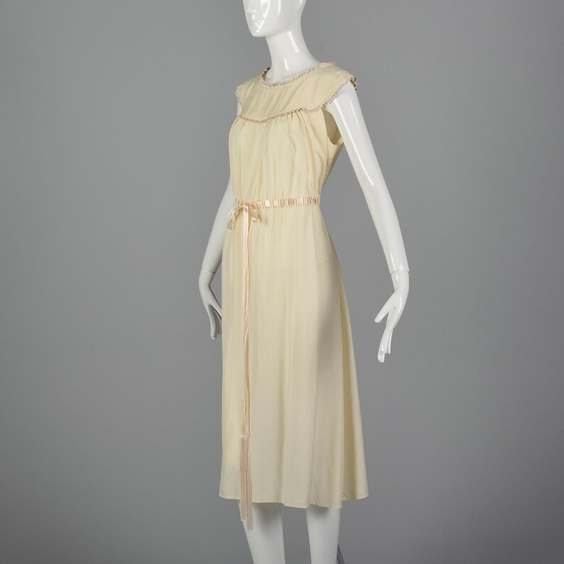 1930s Silk Nightgown with Drawstring Ribbon Waist