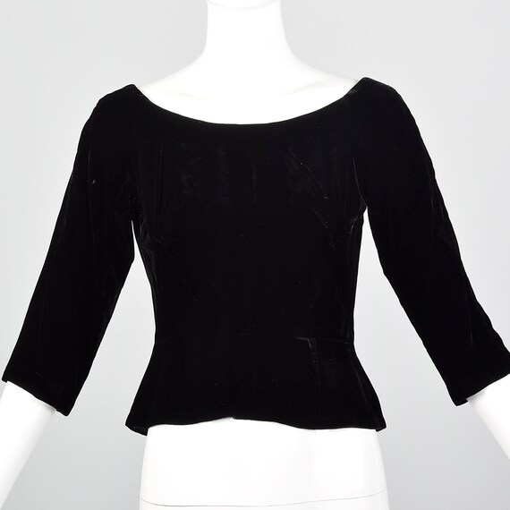 XS 1950s Black Velvet Blouse Pin Up Blouse 50s Bla