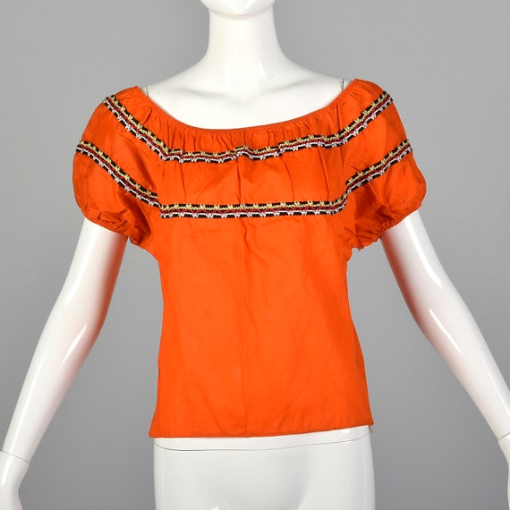 Medium 1960s Peasant Blouse Rockabilly Bright Oran