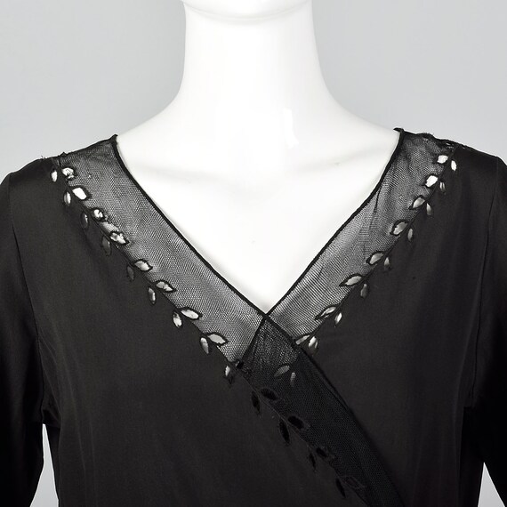 Medium 1930s Dress Black Dress Sheer Mesh Trim Be… - image 6