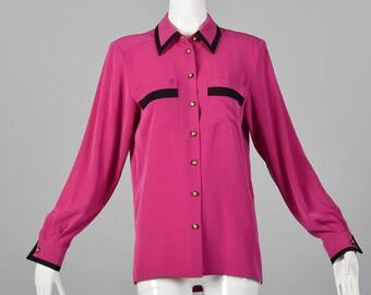 Small 1980s Pink and Black Jaeger Blouse