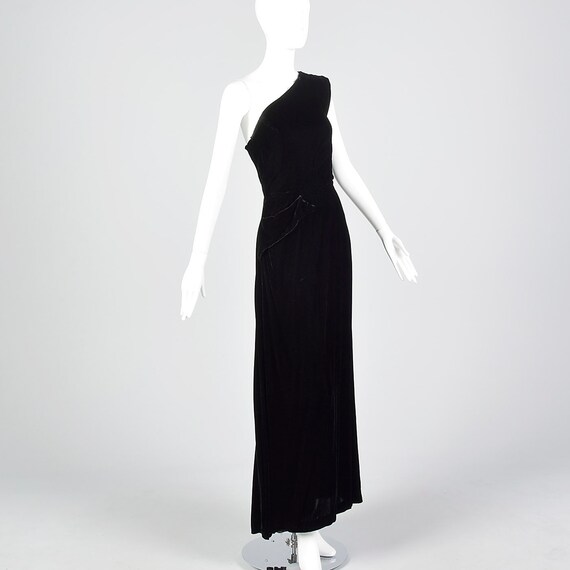 Small 1940s Asymmetric Black Dress Silk Velvet Ev… - image 3