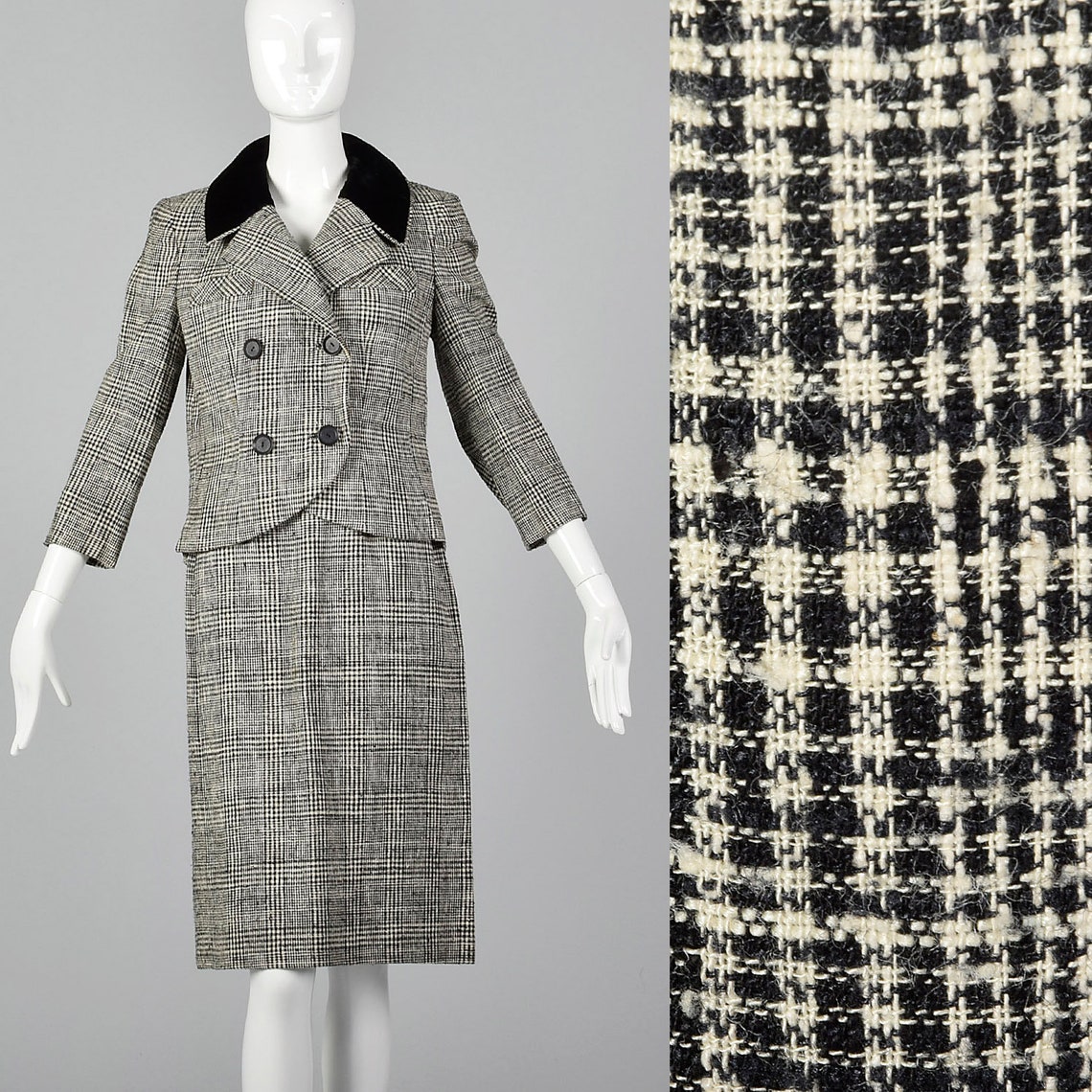 Small 1960s Black Plaid Skirt Suit Two Piece Set Double - Etsy