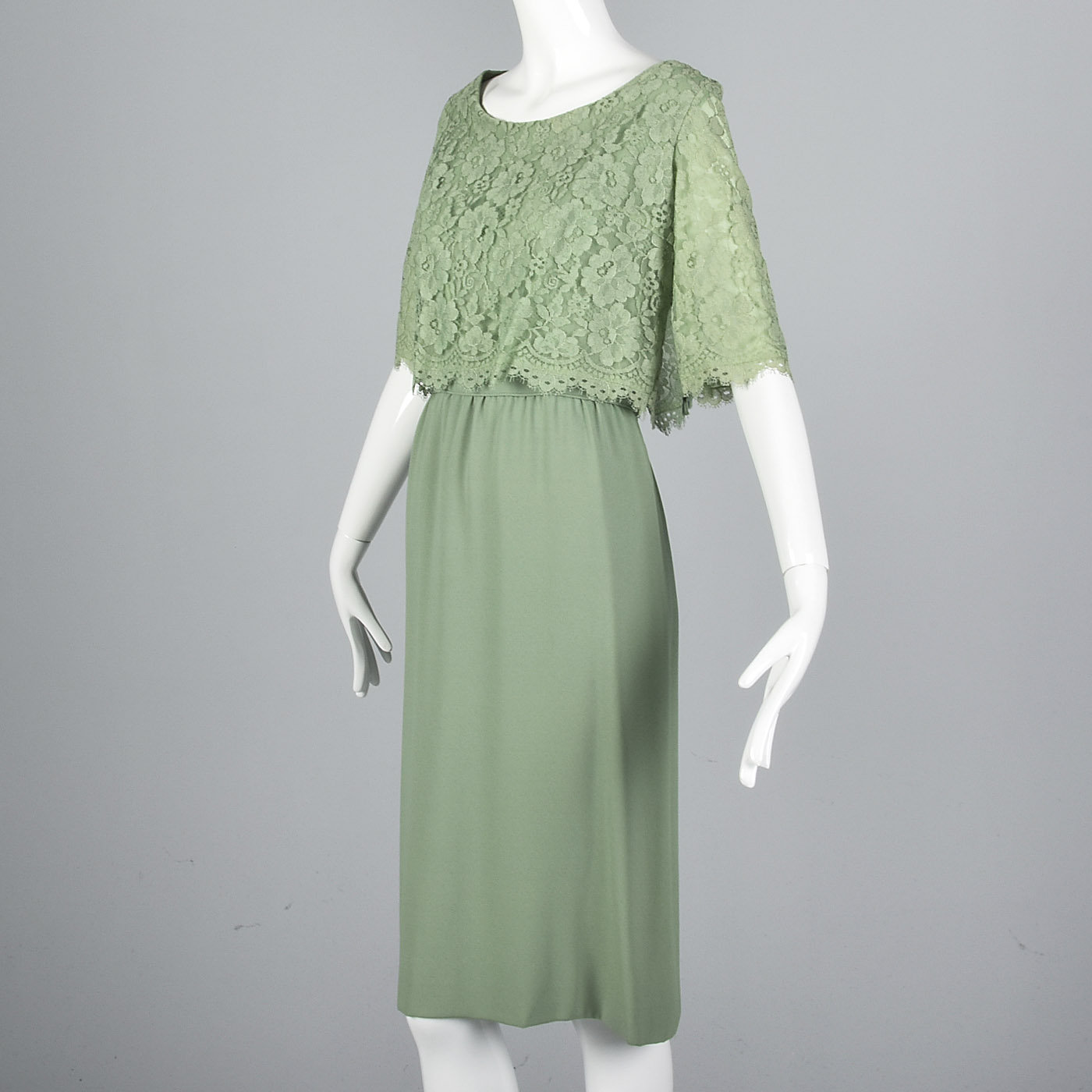Medium Emma Domb 1960s Dress Green Cocktail Dress Lace Overlay Party ...