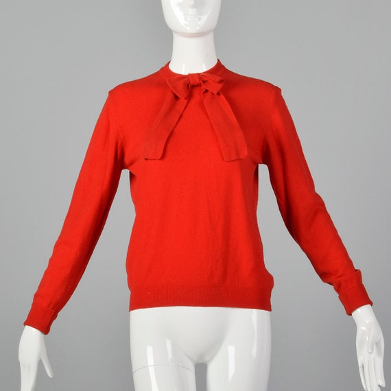 Medium Red Knit Sweater Long Sleeve Bow Rib Knit … - image 1