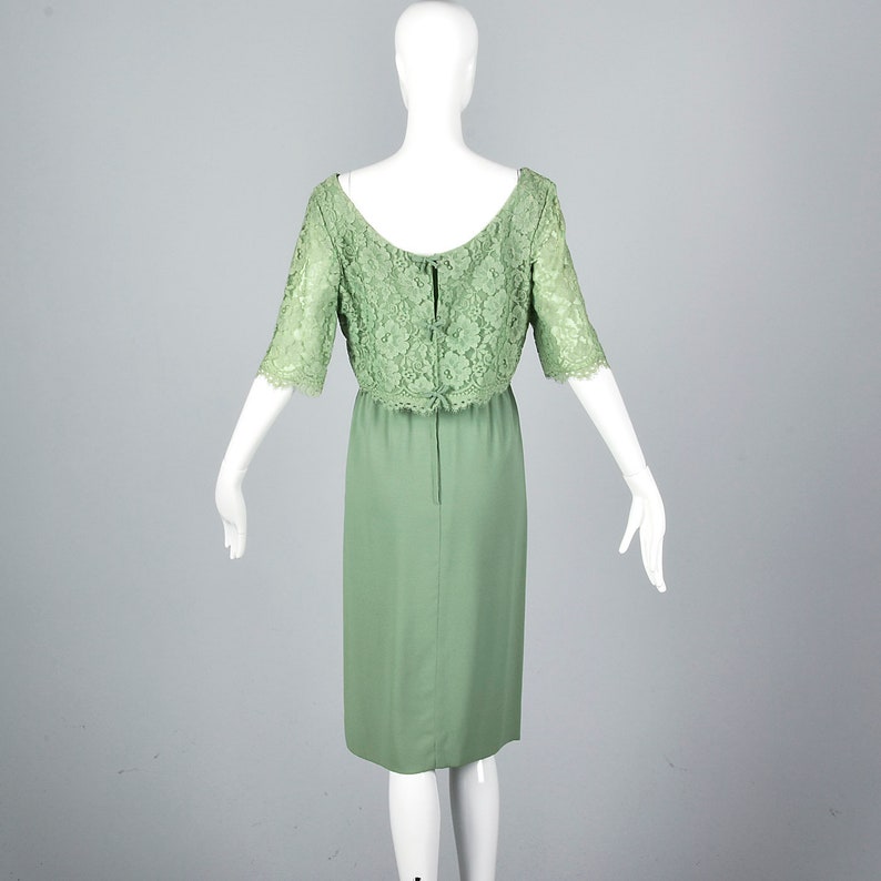 Medium Emma Domb 1960s Dress Green Cocktail Dress Lace Overlay Party Outfit Evening Wear Elbow Sleeves Summer Style Vintage 60s