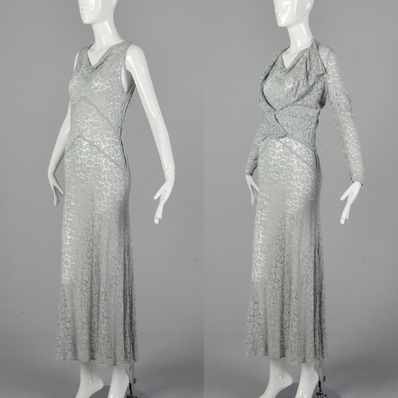 Small 1930s Blue Lace Dress and Jacket Deco Dress… - image 2