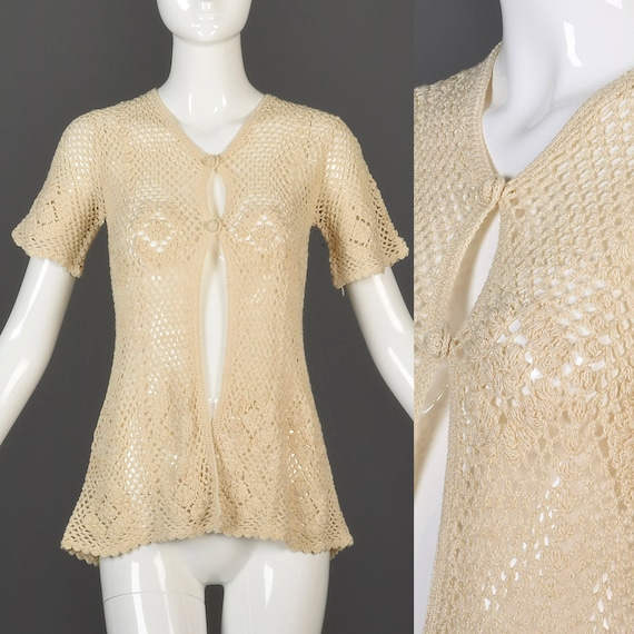 Small 1960s Crochet Top Short Sleeve Crochet Cardi