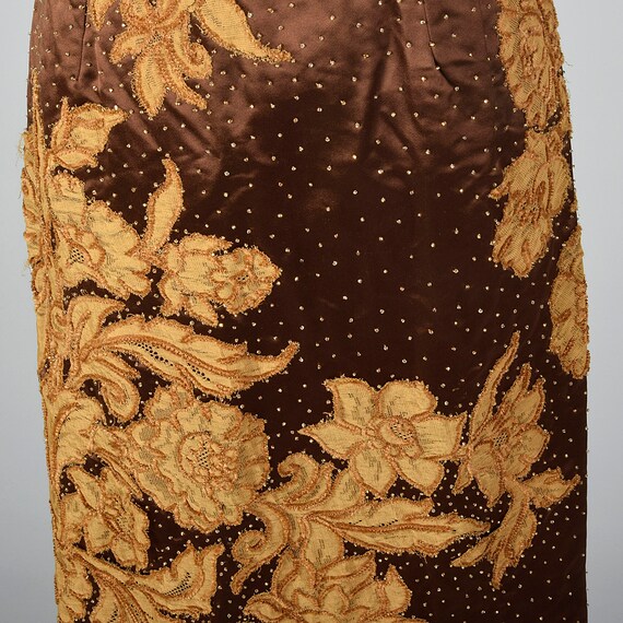 XS 1950s Dress Brown Satin Dress Lace Applique Sl… - image 9