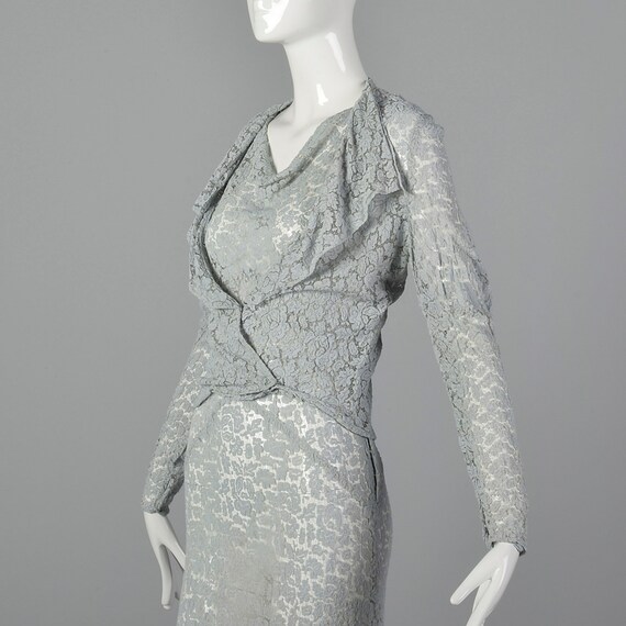 Small 1930s Blue Lace Dress and Jacket Deco Dress… - image 6