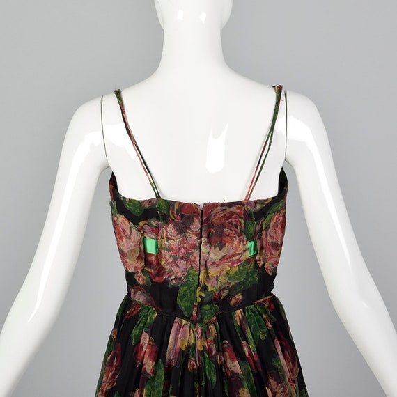XS 1960s Floral Evening Gown Floral Applique Bust… - image 6