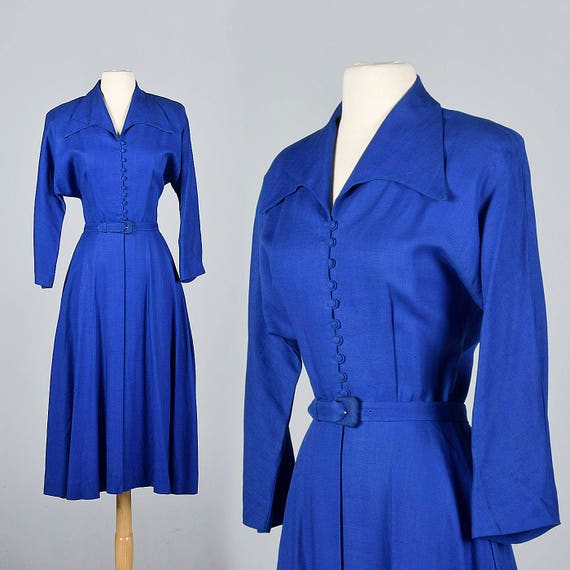 XS 1950s Princess Coat Dress Jacket Royal Blue Lig