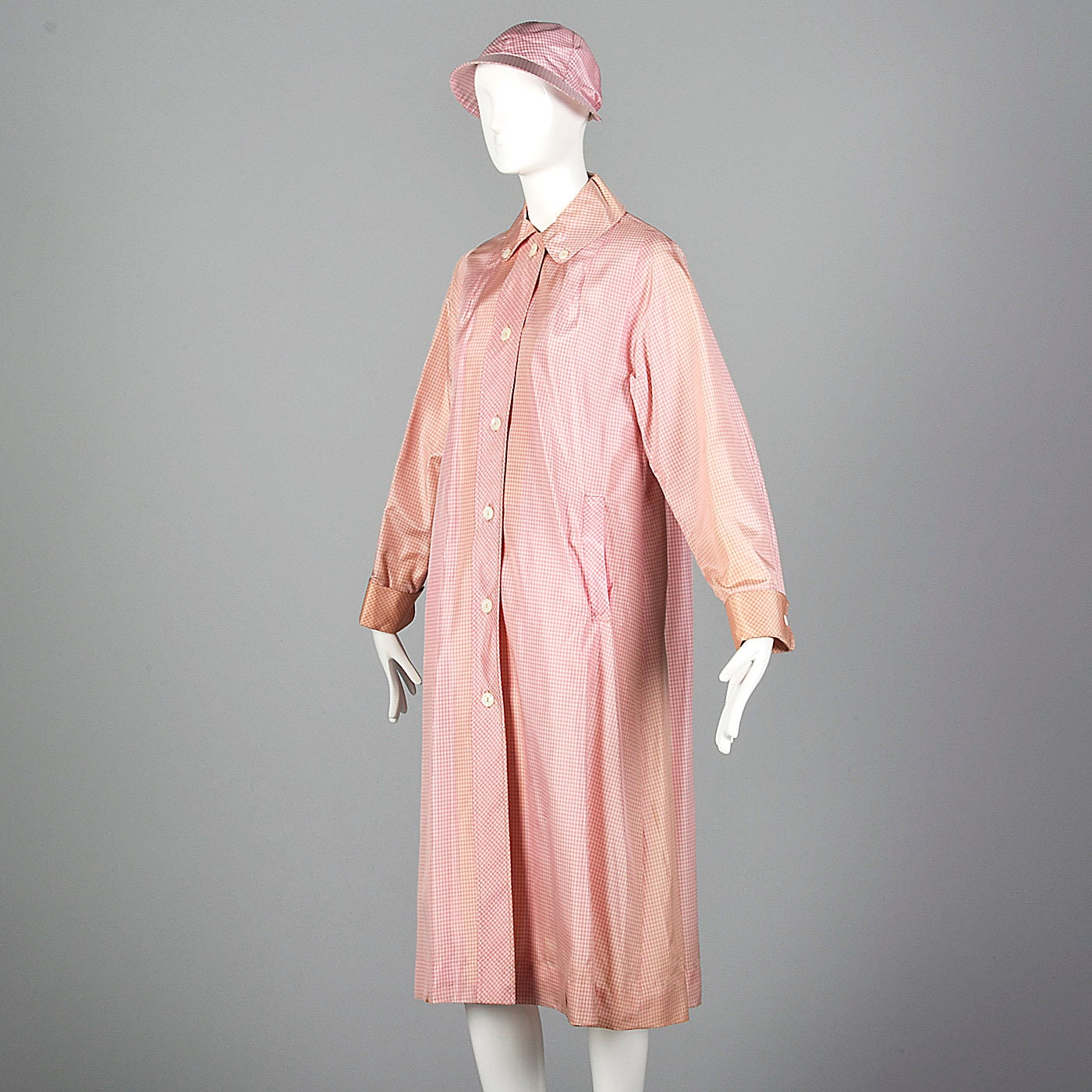 Large Pink Gingham Rain Coat With Matching Hat Vintage 1960s Raincoat ...