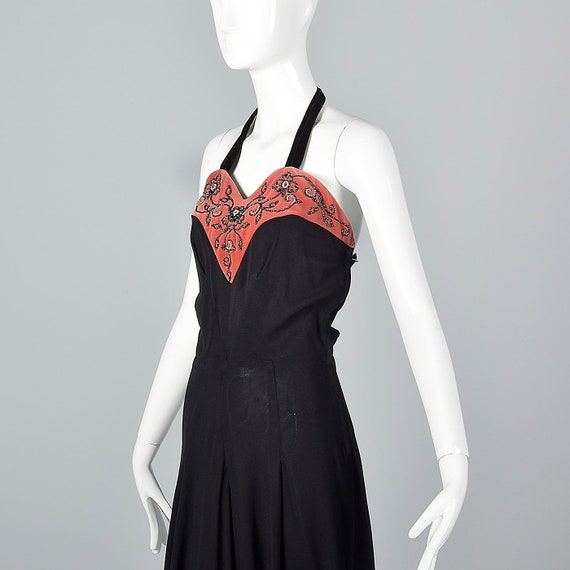 X-Small 1930s Dress Black Halter Dress Pink Velve… - image 9