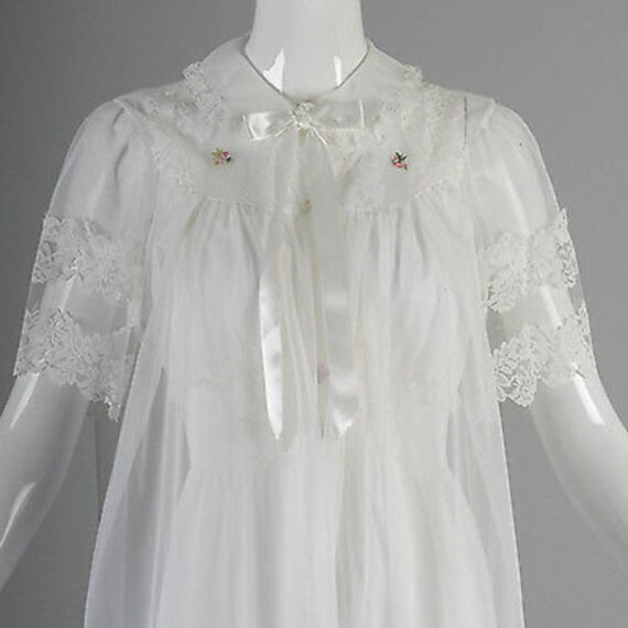 Small 1960s Nightgown Set White Lingerie Set Nigh… - image 3