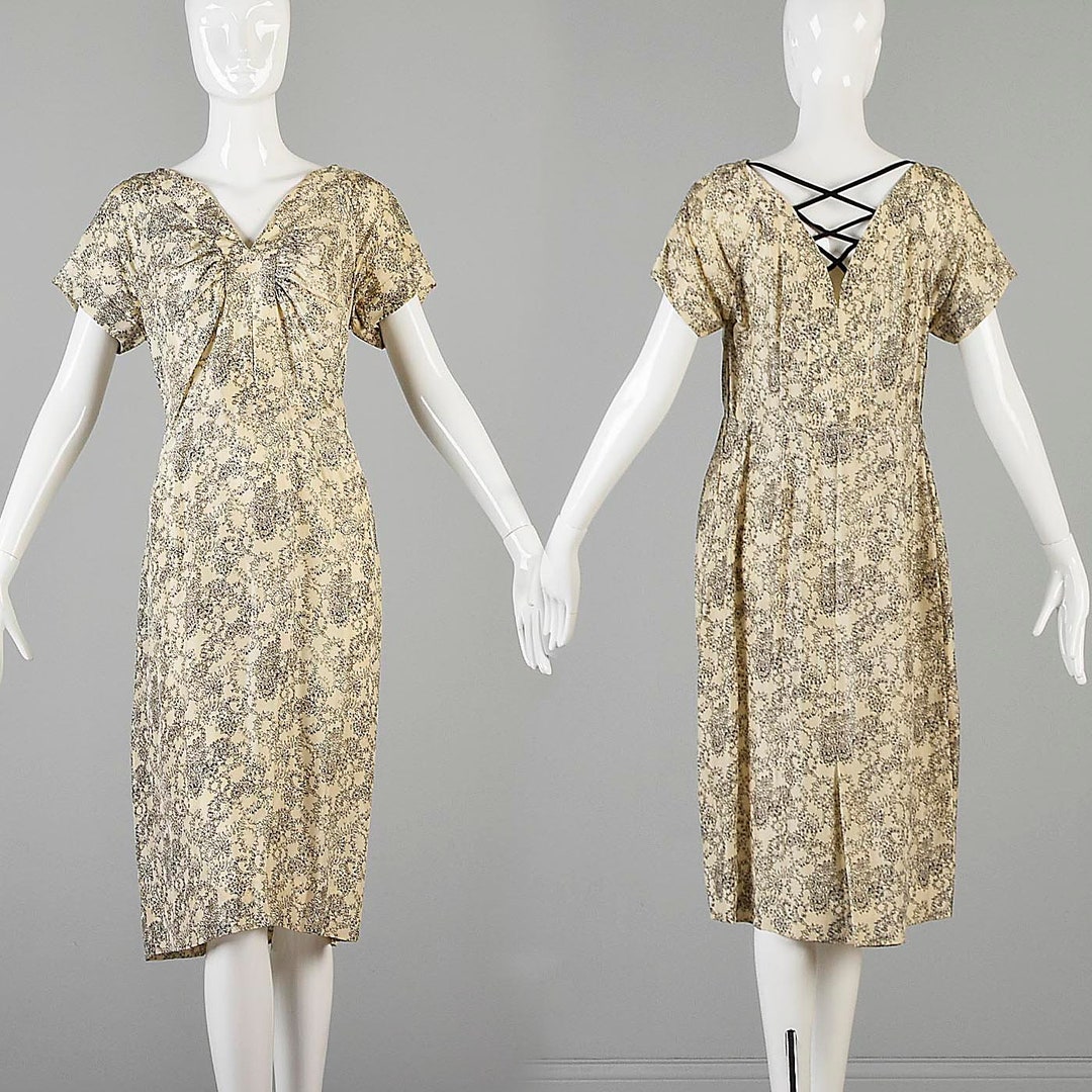 Large 1940s Dress Silk Day Dress Casual Dress Short Sleeve - Etsy