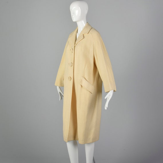 Small 1950s Cream Winter Coat Vintage Plaid Winte… - image 2