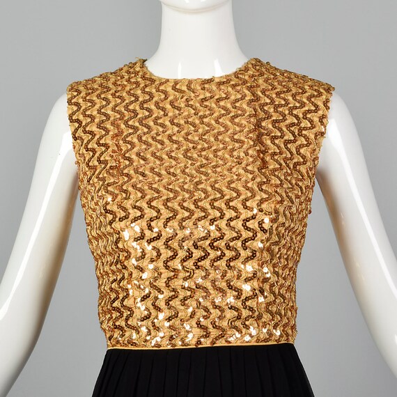 Small 1960s Party Dress Gold Sequin Bodice Sleeve… - image 4