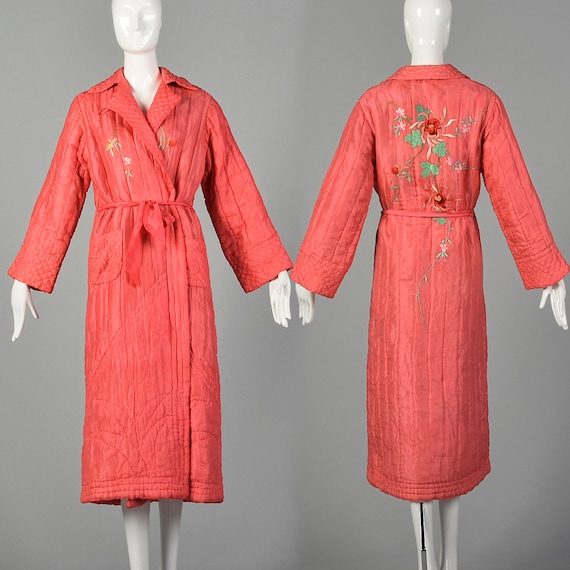 Medium 1930s Pink Robe Quilted Asian Inspired Silk