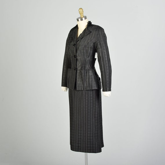 Small 1950s Hourglass Skirt Suit Black Window Pan… - image 3