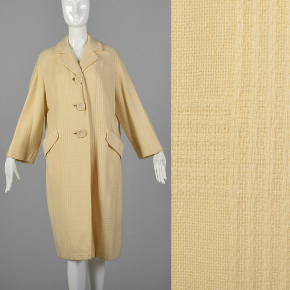 Small 1950s Cream Winter Coat Vintage Plaid Winte… - image 1